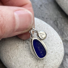Load image into Gallery viewer, a . PENDANT . sea glass & initial pebble charm . cobalt blue