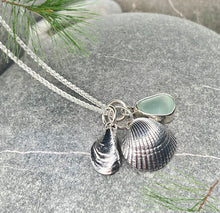 Load image into Gallery viewer, a. PENDANT . sea shell and sea glass cluster