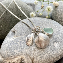 Load image into Gallery viewer, a. PENDANT . sea shell and sea glass cluster
