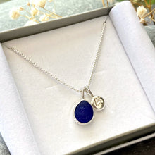 Load image into Gallery viewer, PENDANT . sea glass &amp; initial pebble charm
