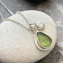 Load image into Gallery viewer, a . PENDANT . sea glass &amp; initial pebble charm . sage green
