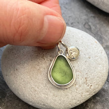 Load image into Gallery viewer, a . PENDANT . sea glass &amp; initial pebble charm . sage green
