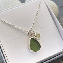 Load image into Gallery viewer, a . PENDANT . sea glass &amp; initial pebble charm . sage green
