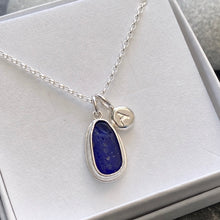 Load image into Gallery viewer, a . PENDANT . sea glass &amp; initial pebble charm . cobalt blue
