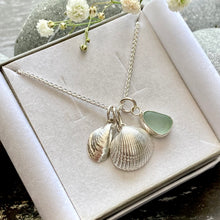 Load image into Gallery viewer, a. PENDANT . sea shell and sea glass cluster
