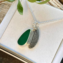 Load image into Gallery viewer, a. PENDANT . sea glass &amp; leaf print charm
