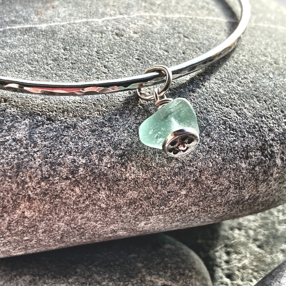 BANGLE . sea glass charm